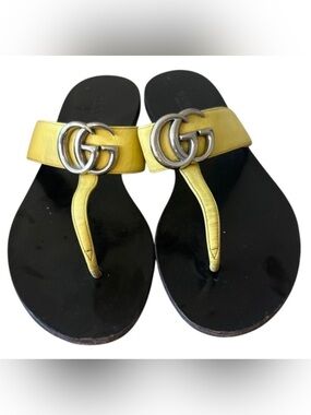 Gucci Lifford Double G Marmont Thong Sandals Banana‎ Yellow 36